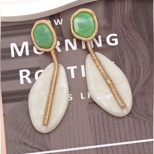 Zara  Green Stone & Ivory Drop Earrings
